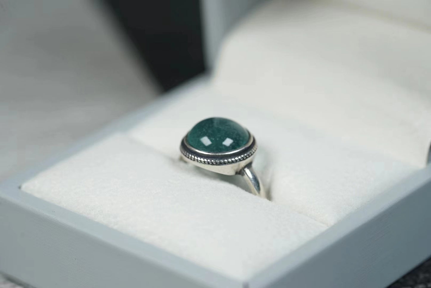 【water moon Series】Chinese Longquan Celadon Glaze Water Drop Intangible Cultural Heritage Craft Classical Handmade 925 Silver Ring