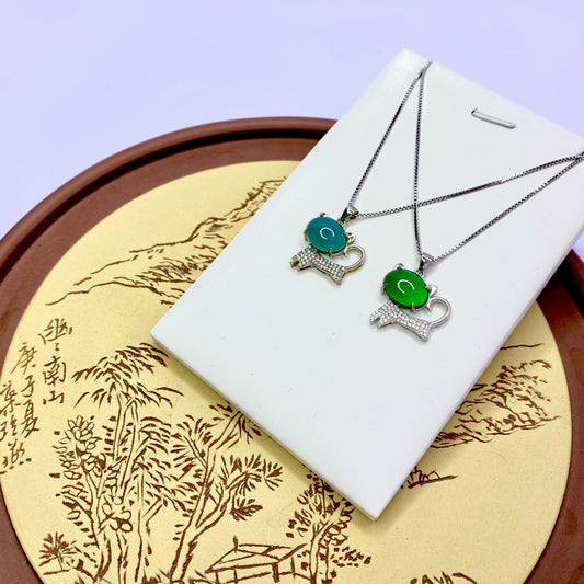 【Cute Pet Series】Chinese Longquan Celadon Glaze Drop Intangible Heritage Craft Classical Handmade Necklace Jewelry Gifts